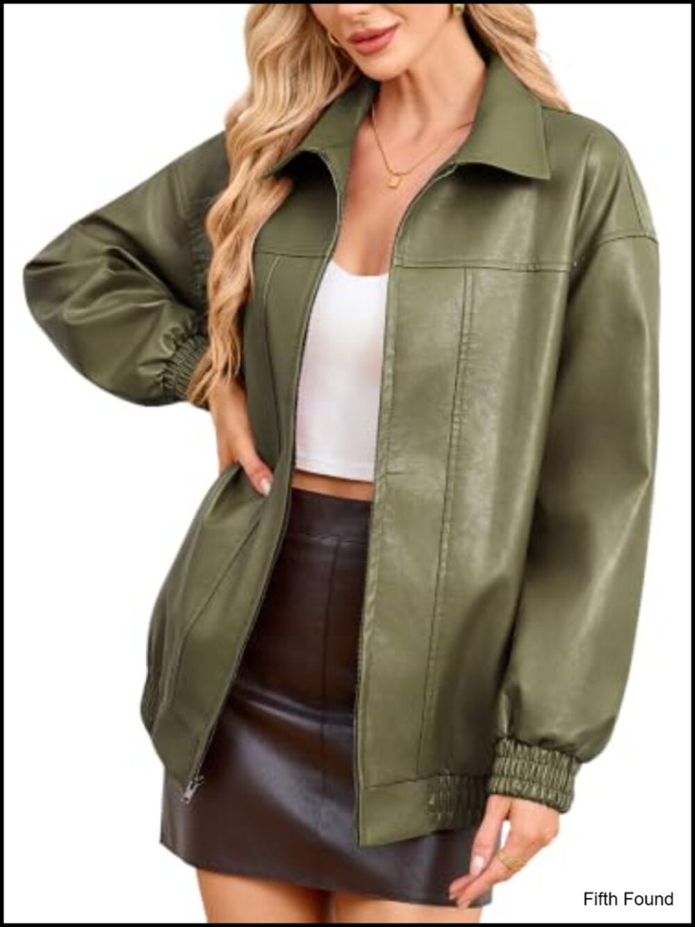 Women's Oversized Faux Leather Zip Ribbed Trench Coat Winter Warm Jacket